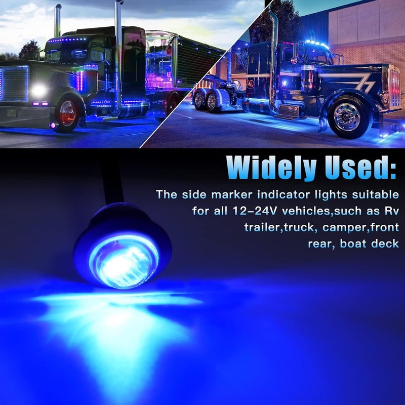 ALFU 20pcs Blue 3/4" Round LED Trailer Side Marker Clearance Lights Front Rear Signal Marker Indicators Tail Light Waterproof for Boat Lorry Truck Pickup Bus RV Car Bus Van - Image 3